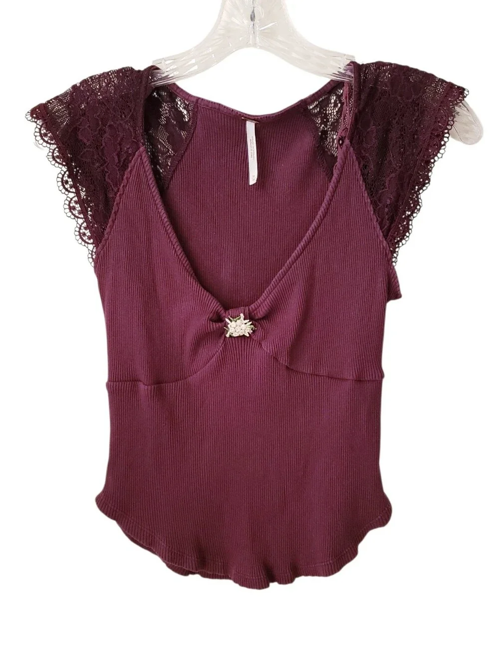 Free People Maroon Let's Talk Baby Tee Shirt